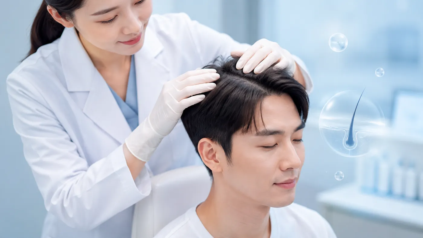 의료진이 두피 상태를 살피는 모습